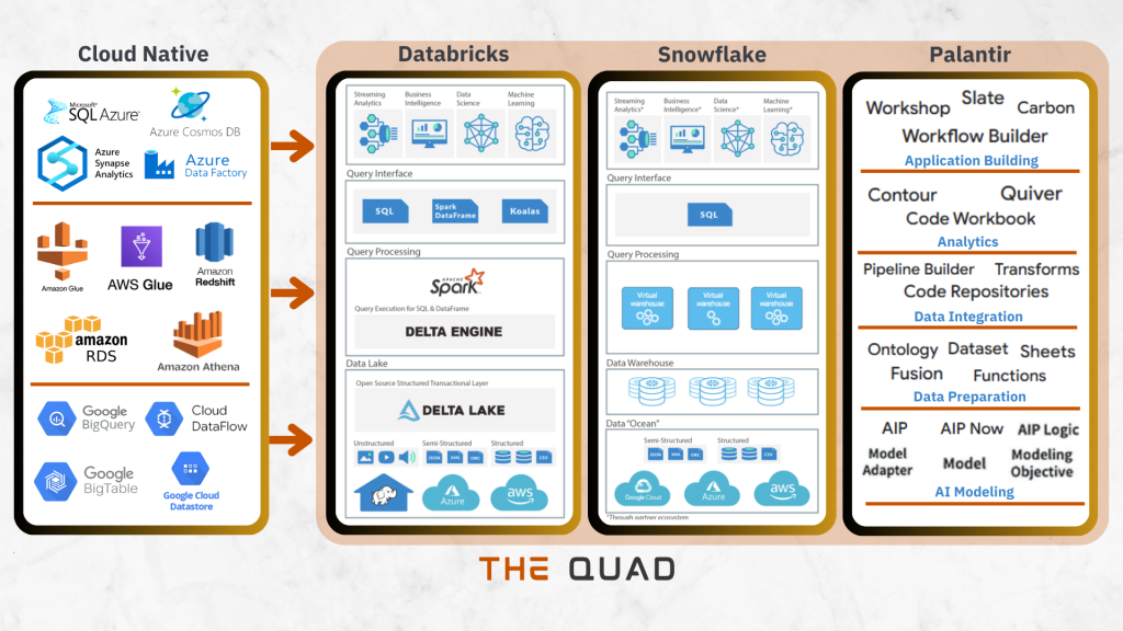 QUAD Technology Stack - Cloud, Databricks, Snowflake, Palantir